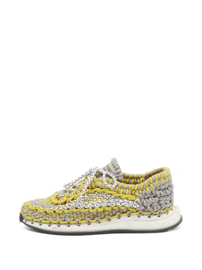 Pre-owned Valentino Garavani Woven-design Low-top Sneakers In Grey
