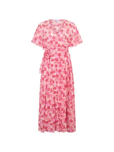 Valentino Wrap Floral-print Midi Dress In Pink