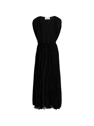 Valentino Wrap-effect Pleated Maxi Dress In Black