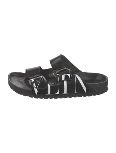 Pre-owned Valentino X Birkenstock Leather Printed Slides In Black