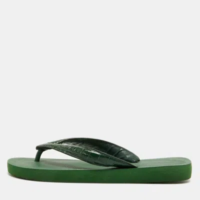 Pre-owned Valentino Garavani X Havaianas Size 41 Green Crocodile Leather Thong Flats