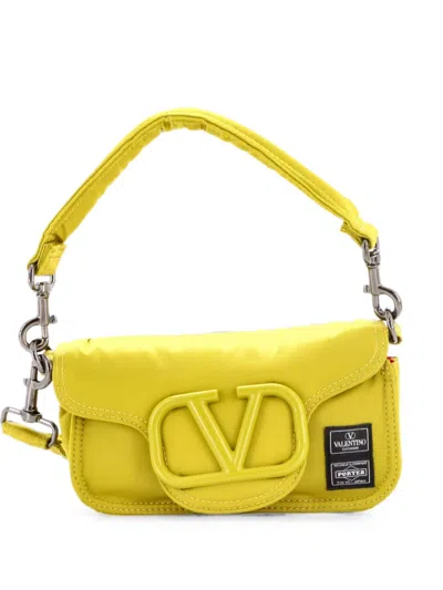 Pre-owned Valentino Garavani X Porter Vlogo Loco Flap Technical Fabric Small Shoulder Bag In Yellow