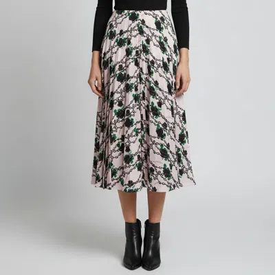 Pre-owned Valentino X Undercover Pink Chain Rose Print Silk Pleated Midi Skirt S