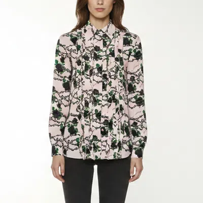 Pre-owned Valentino X Undercover Pink Chain Rose Print Silk Ruffle Blouse Xs