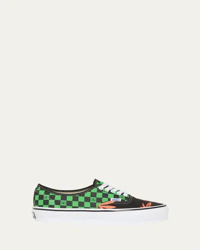 Valentino Garavani X Vans Canvas Checkerboard And Palm Leaf Sneakers In Green