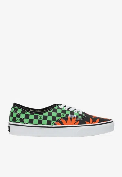 VALENTINO GARAVANI X VANS VLOGO CHECKERBOARD AND TROPICAL LEAVES PRINT CANVAS SNEAKERS