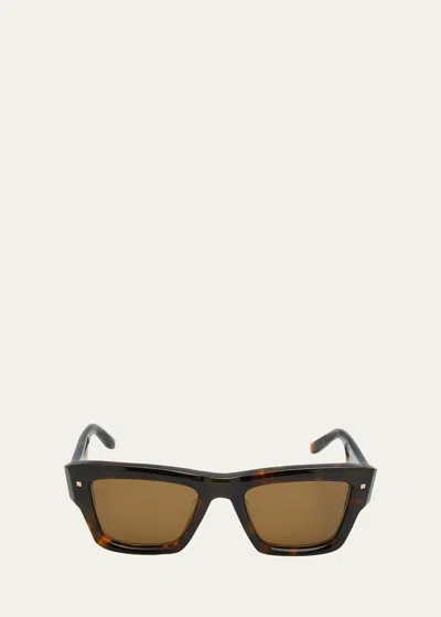 Valentino Xxii Square Acetate & Titanium Sunglasses In Brown Tortoise