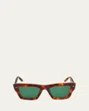 Valentino Xxii Square Acetate & Titanium Sunglasses In Honey Tortoise Dark Green