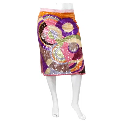 Pre-owned Valentino Y2k  Multicolor Abstract Sequin Skirt In Sand