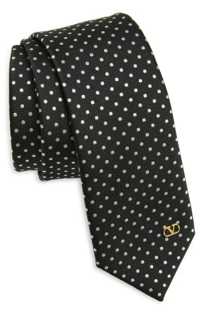 Valentino Garavani Valentino Yarn Dyed Polka Dot Silk Faille Tie In Black