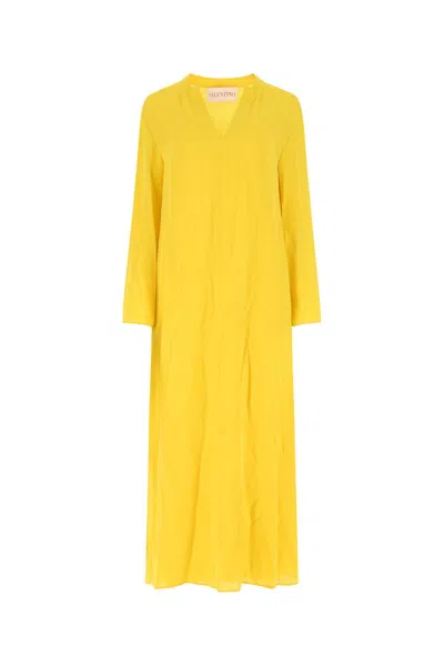 Valentino Yellow Crepe Kaftan Dress In Md1