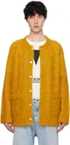Valentino Mens Patch-pocket Mohair-blend Cable Knit Cardigan Ocra In O16 Ocra