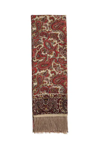 Valentino Yellow Orange Bordeaux Paisley Silk Bandeau Scarf 15x180 Cm