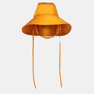 Pre-owned Valentino Garavani Yellow Technical Nylon Strapped Bucket Hat Size 59