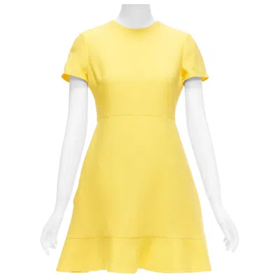 Pre-owned Valentino Yellow Wool Silk Short Sleeve Ruffle Hem Fit Flare Dress It42 M