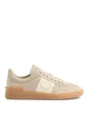 Valentino Leather Sneakers With Panelled Design And Side Stripe Detailing In Neutral