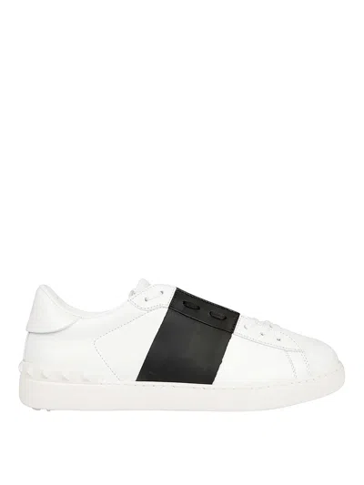 Valentino Garavani Open Leather Sneakers With Contrast Band And Stud Details Shoes In White