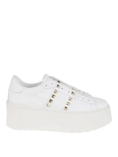 Valentino Garavani White Rockstud Elegant Sneakers With Golden Studs