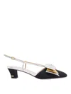 Valentino Slingback Decollete Bowow In Moire Tissue In Negro