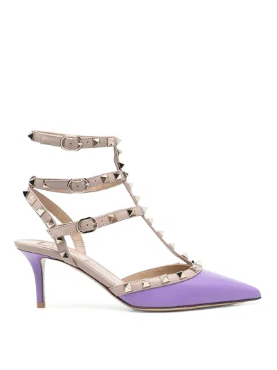 Valentino Garavani Valentino Rockstud Caged 65 Leather Ankle Strap Pump In Purple