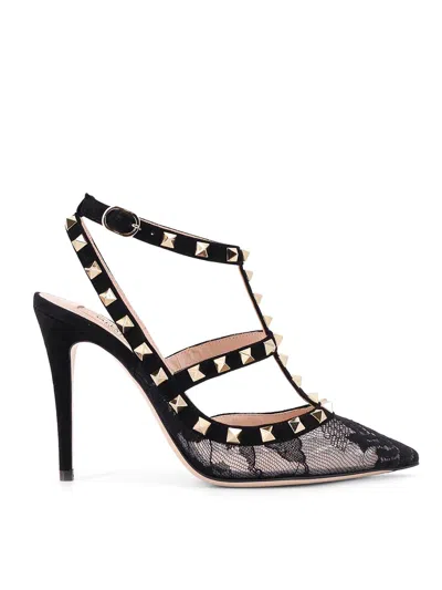 Valentino Garavani Rockstud Lace Pump With Straps 100mm Woman Black 42