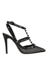 Valentino Rockstud Mesh Pump With Crystals And Straps 100mm In Black