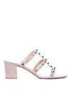 Valentino Rockstud Caged Metallic Leather Slide Sandals In Pink