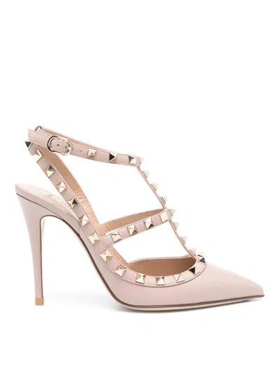 Valentino Garavani Strappy Pointed Toe Studded Pumps In Pink