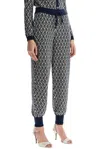 Valentino High-waisted Wide-leg Zigzag Cream And Navy Virgin Wool Pants In Blue