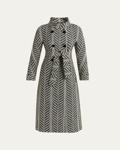 Valentino Zigzag Double-breasted Belted Long Coat In Gray