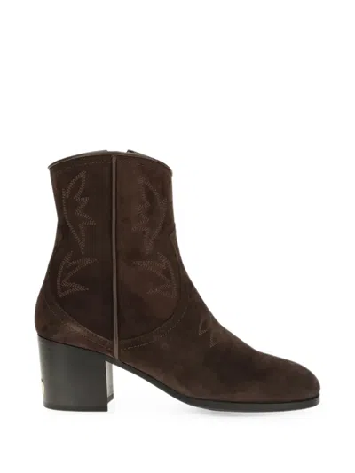 Valentino Garavani Zimmy Embroidered Ankle Boots In Brown