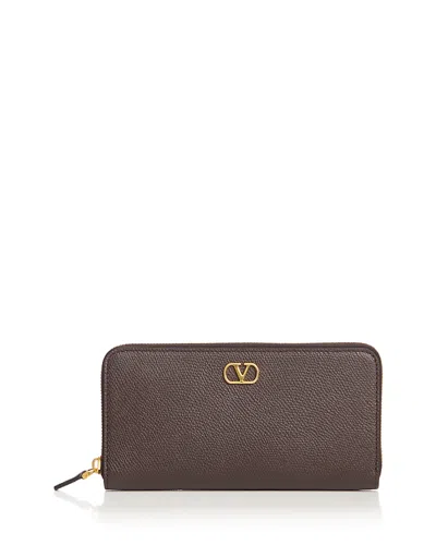 Valentino Garavani Zip Around Leather Wallet In Brown