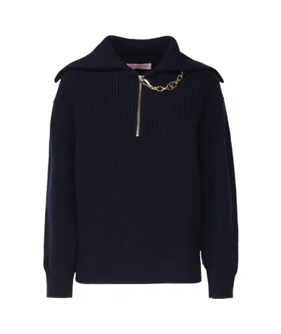 Valentino Zip Detailed Long-sleeved Jumper In Black