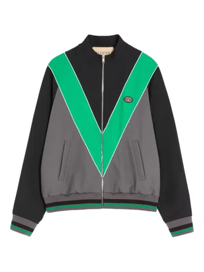 Valentino Block Design High Collar Polyester Sweatshirt In Gray