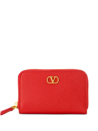 Valentino Garavani Zipped Grained Leather Wallet In Red
