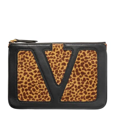 Valentino Garavani Zipper Clutch In Brown
