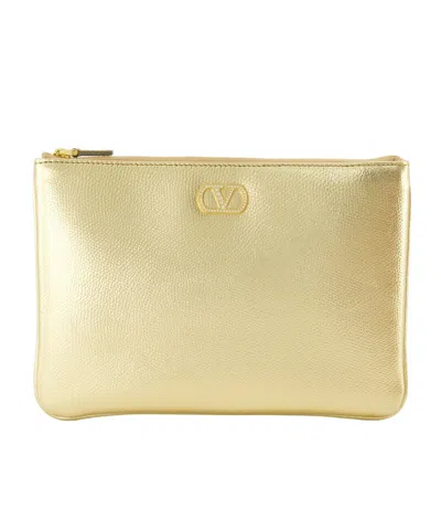 Valentino Garavani Vlogo Signature Leather Clutch Bag In Gold