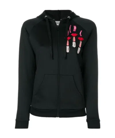 Valentino Zipper Hooded Casual Jacket In Black