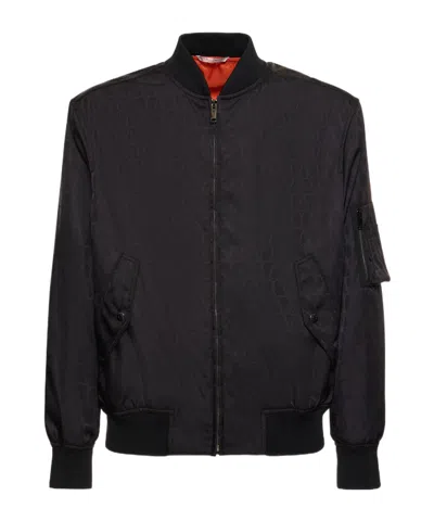 Valentino Floral-embroidered Bomber Jacket In Black