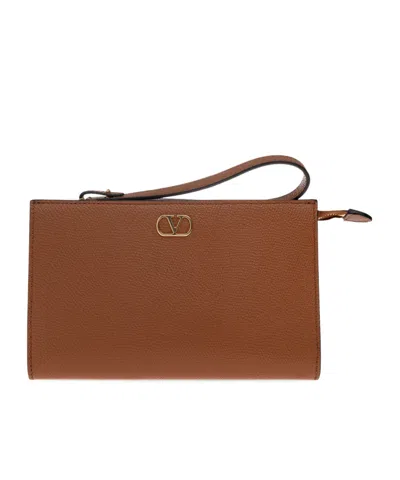 Valentino Garavani Zip-top Clutch In Brown