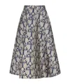 Valentino Metamorphos Tulips Brocade Midi Skirt In Navy Blue/gold