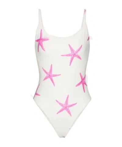 Valentino Starfish Printed Swimsuit In Ivory Pink