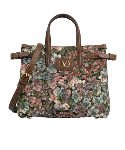 Valentino Garavani Antibes Small Leather-trimmed Floral-jacquard Canvas Tote In Multi