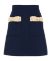 Valentino Wool Blend Skirt With Bow And Front Pockets In Blue