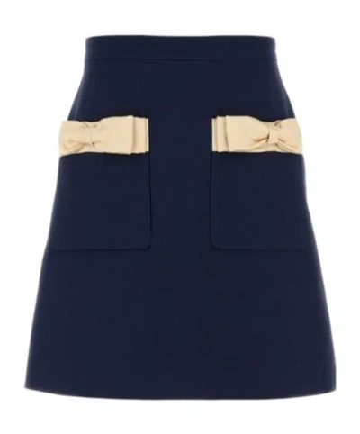Valentino Bow Detailed A-line Mini Skirt In Blue