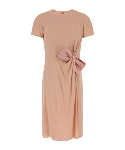 Valentino Bow Detailed Crewneck Midi Dress In Pink
