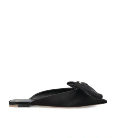 Valentino Garavani Un Château Bow Satin Mules In Black