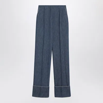 Valentino Blue Trousers In Chambray Denim