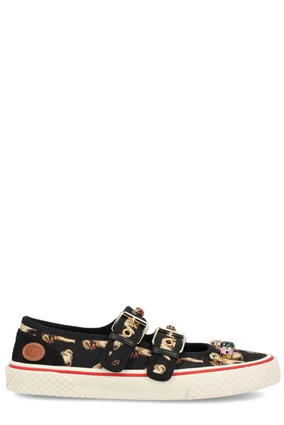 Valentino Garavani Valentino Embellished Double-buckled Flat Shoes In Black