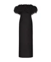 Valentino Feather-trimmed Strapless Midi Dress In Black